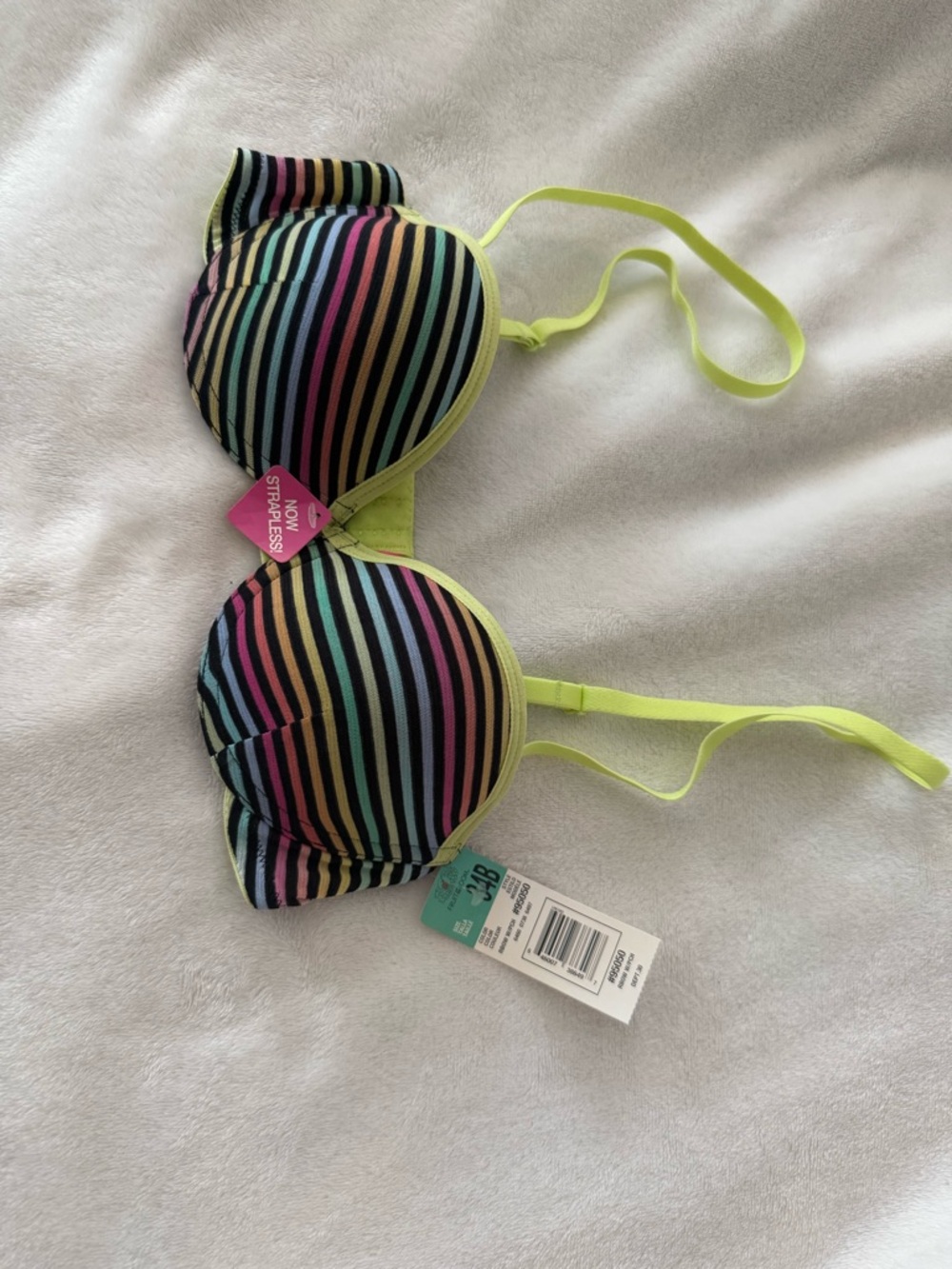 Fruit of the Loom Neon Lime & Black Striped Underwire Bra convertible straps